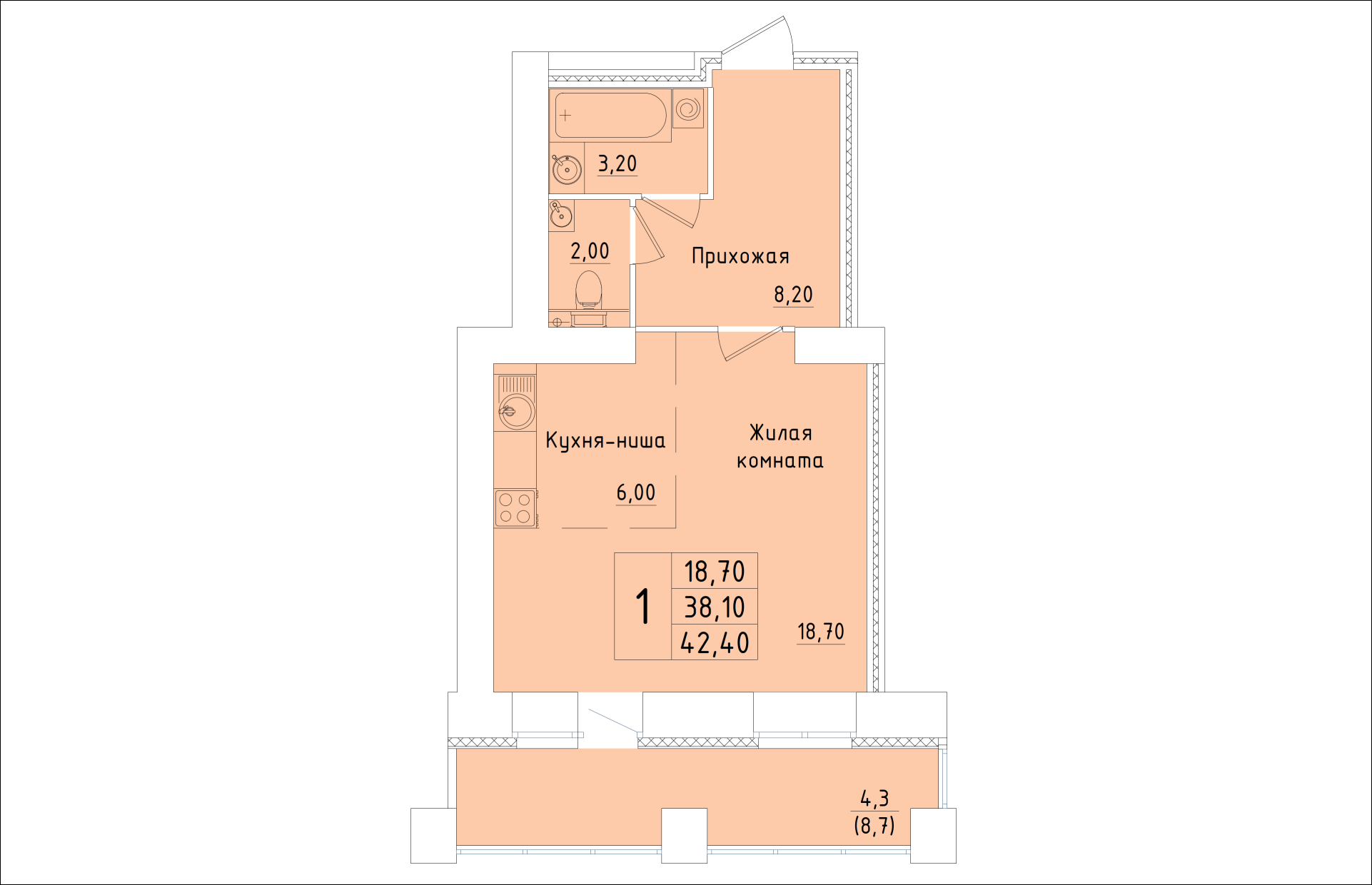 планировка квартиры 42 м2
